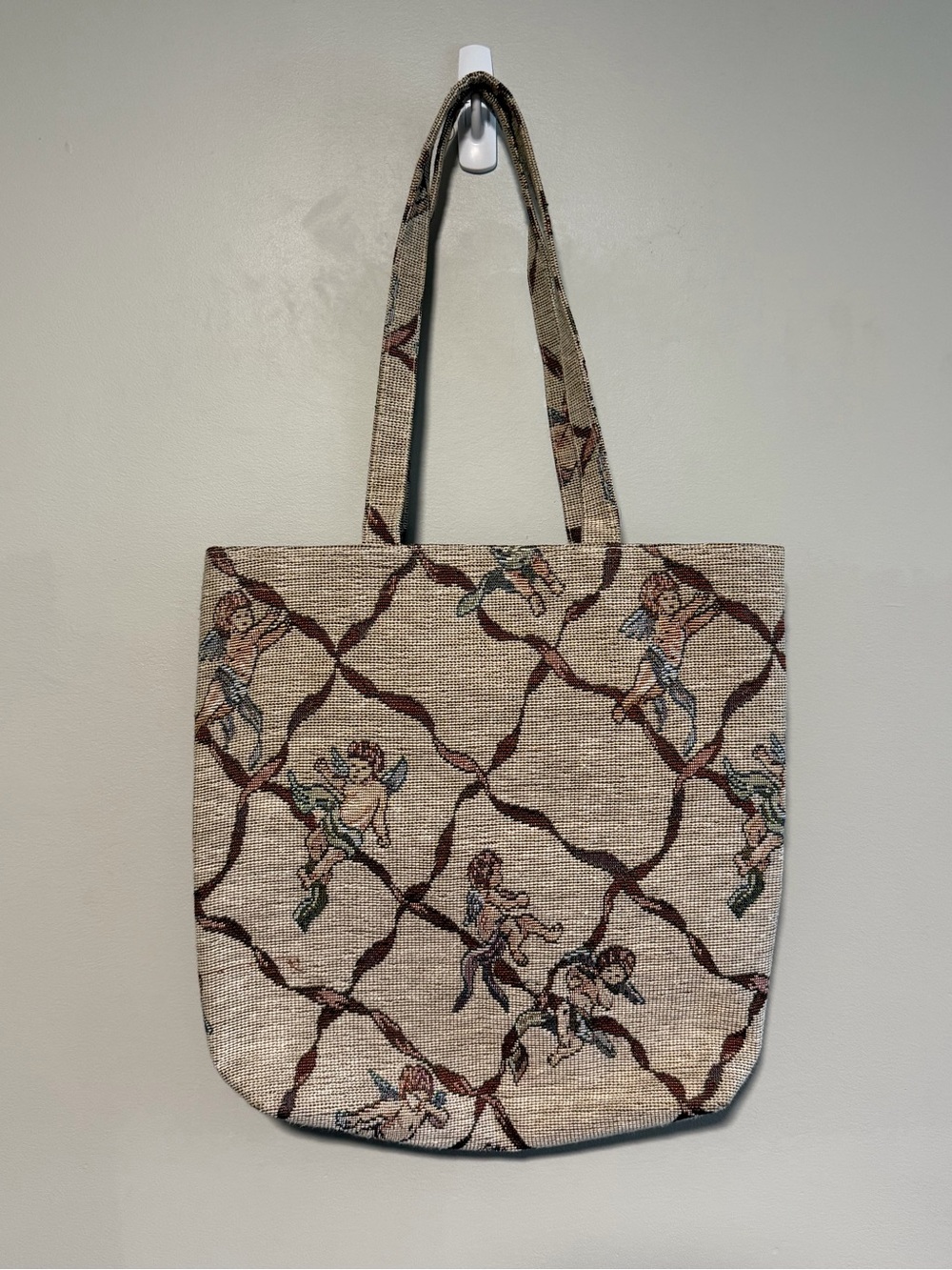 Vintage Tapestry Cherub Angel Print Tote Bag Cottagecore